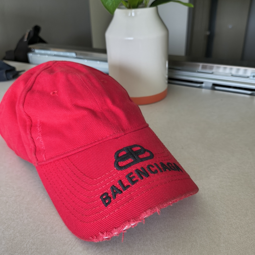 Balenciaga Red Distressed Cap
